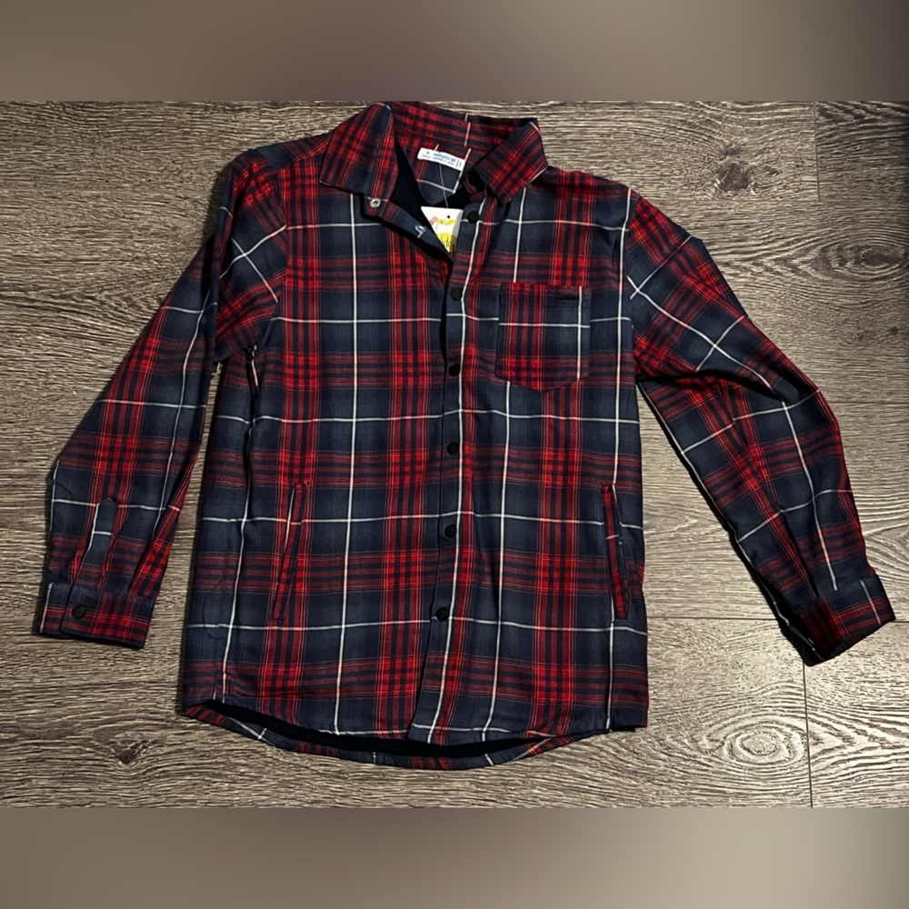 New with tag Mayoral plaid snap button lined long sleeve collar shirt retail $45